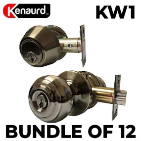 12 x Premium Combo Lockset - Knob & Deadbolt - Antique Brass - AB - KW1 (BUNDLE OF 12)