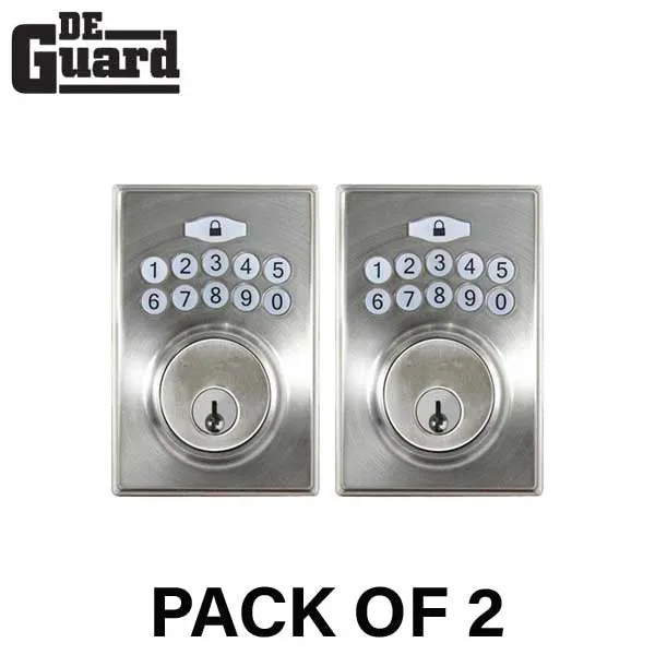2 x Electronic Keypad Keyed Deadbolt - Grade 3 - Satin Stainless Steel - (KW1) (Bundle of 2)