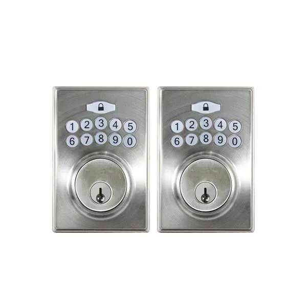 2 x Electronic Keypad Keyed Deadbolt - Grade 3 - Satin Stainless Steel - (KW1) (Bundle of 2)
