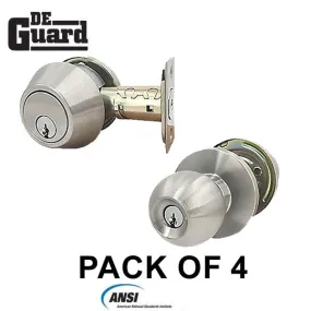4 x Premium Commercial Combo Lock Set w/ Knob & Deadbolt – 26D Silver – SC4 Keyway – Grade 2 (Pack of 4)
