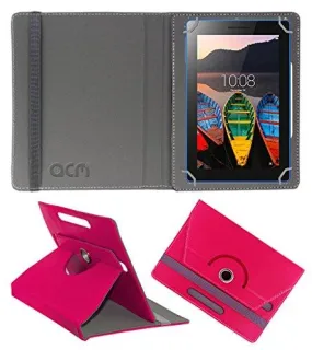 Acm Rotating 360° Leather Flip Case For Lenovo Tab 3 7 Essential Tablet Cover Stand Dark Pink