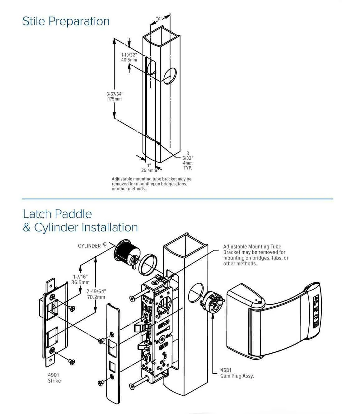 Adams Rite - Steel Hawk 4300 E-Latch - Electrified Deadlatch -1-1/8" Backset - Surface Mount - Std Jamb - Dark Bronze - 12 /16 / 24 VDC