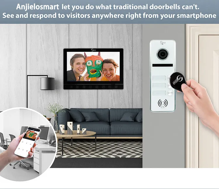 Anjielo Smart Screen 7 inch Touch button 1080P with 2-door Doorbell Night Vision Video Doorphone For Home Villa Apartment