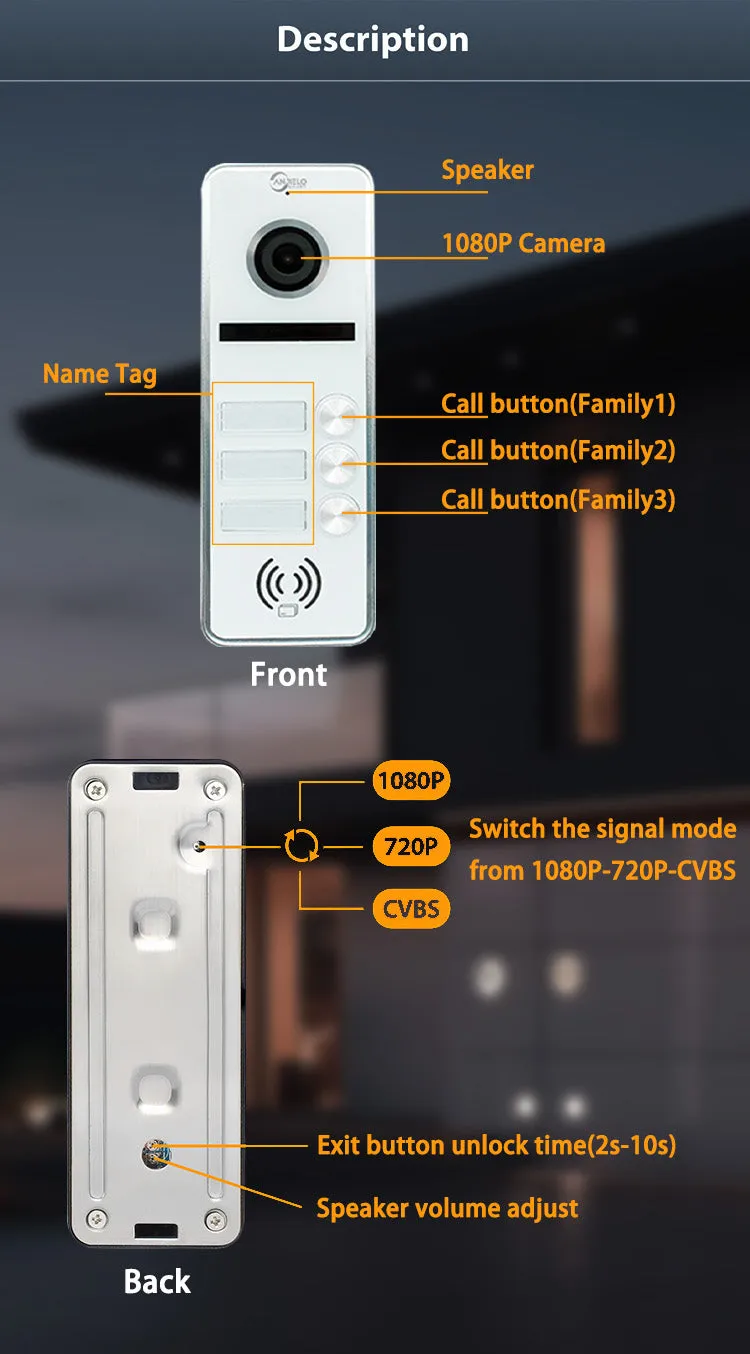 Anjielo Smart Touch Monitor 7 inch 2-door or 3-door Doorbell Video intercom For Apartment