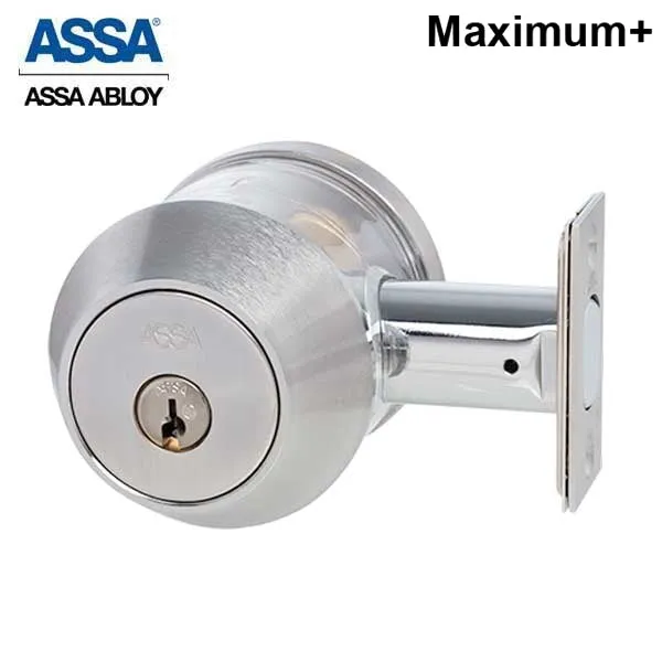 ASSA - 7000 Series - Maximum  - Single Cylinder Deadbolt with Security Guard - KA - 626 - Satin Chrome - Grade 1
