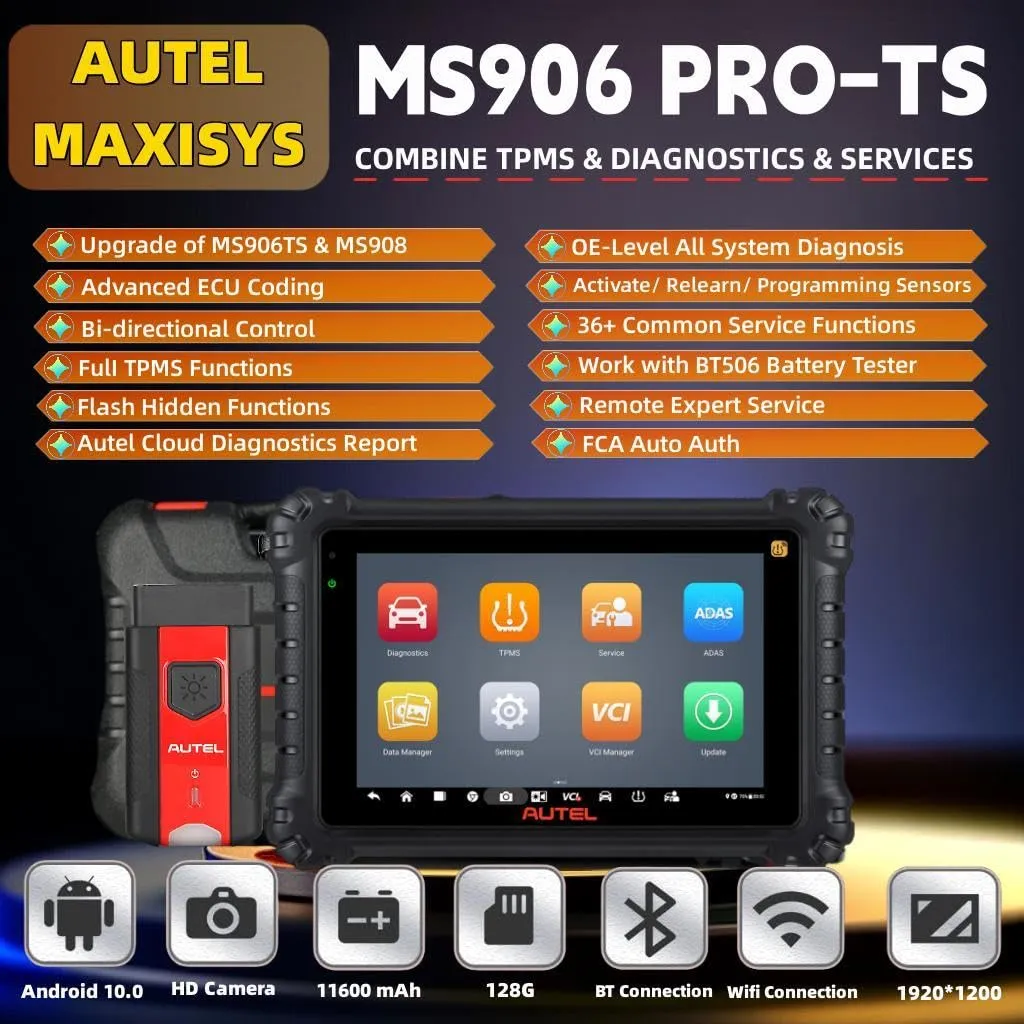 Autel MaxiSys MS906 Pro-TS Full System Diagnostic OBDII Scanner Tool 2024 Newer Up of MS906 Pro MS906BT MS906TS MK908, Top TPMS Diagnostic & ECU Coding, Active Test, 36  Service, Full TPMS, Auto Scan