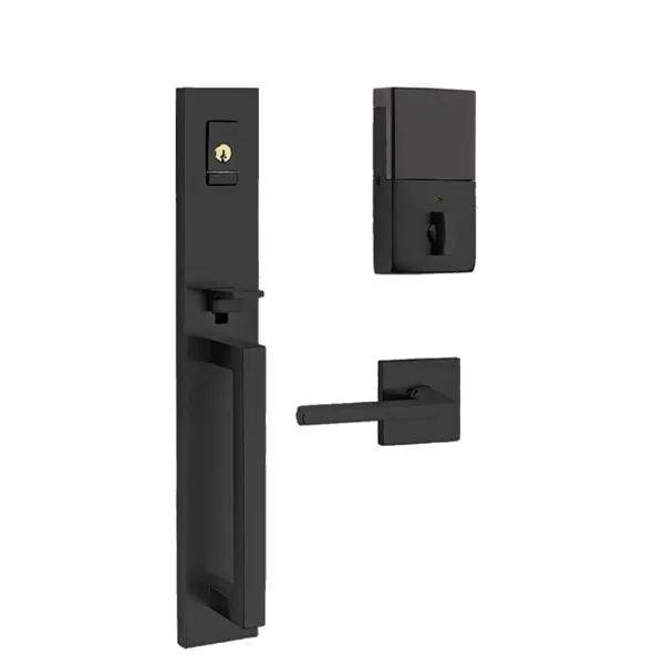 Baldwin Estate Evolved - 85392.BLENT - Minneapolis Escutcheon Full Handleset - Singl Cyl - Bluetooth - 190 - Satin Black - Grade 2 - LH