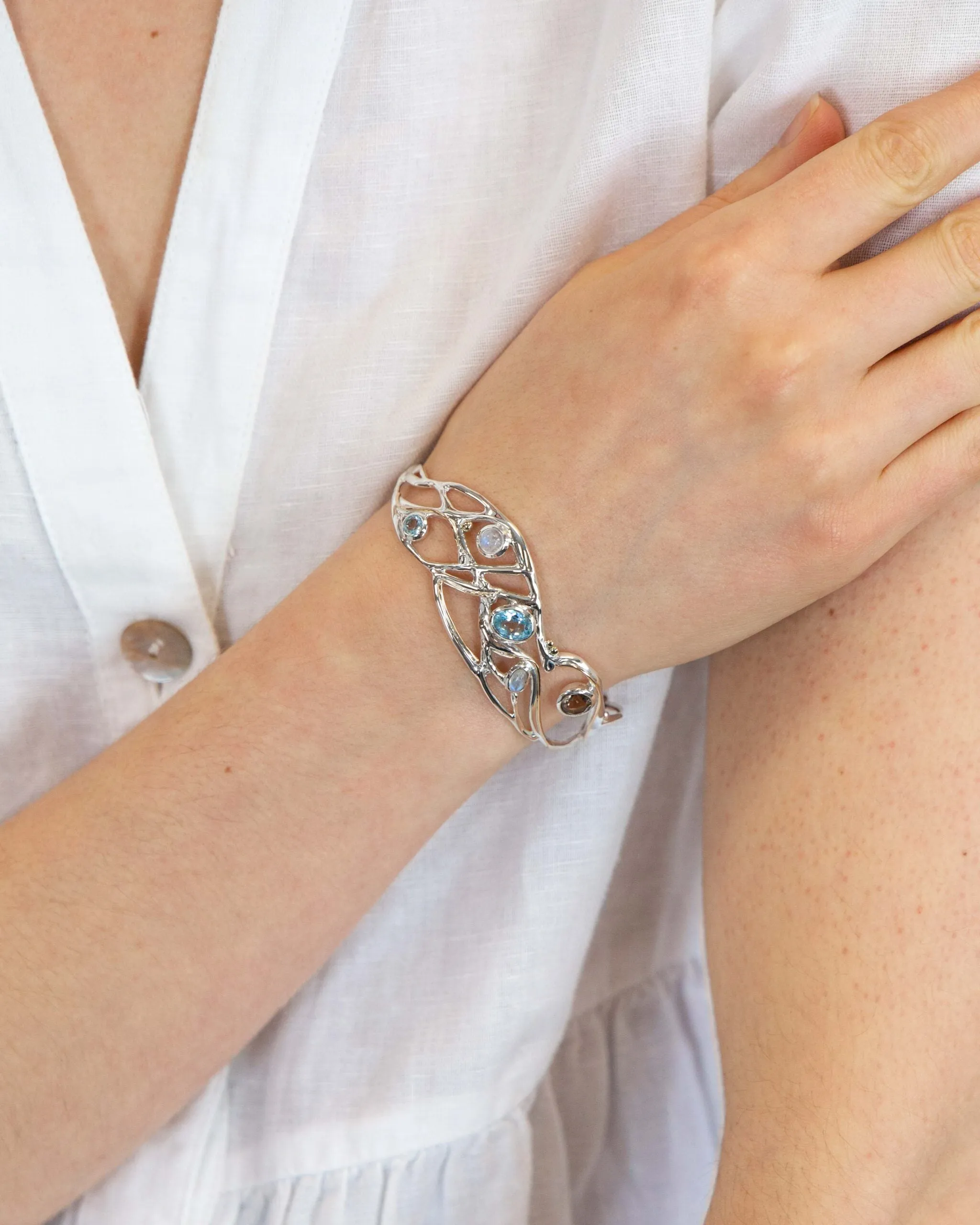 Banyan Smokey Quartz, Blue Topaz & Moonstone Bangle