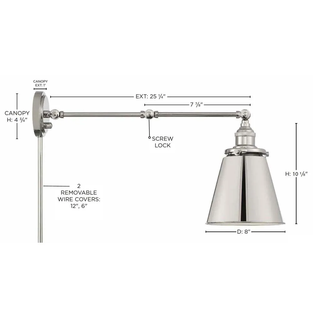 Bayard Swing Arm Lamp Polished Nickel w/ Switch 120v