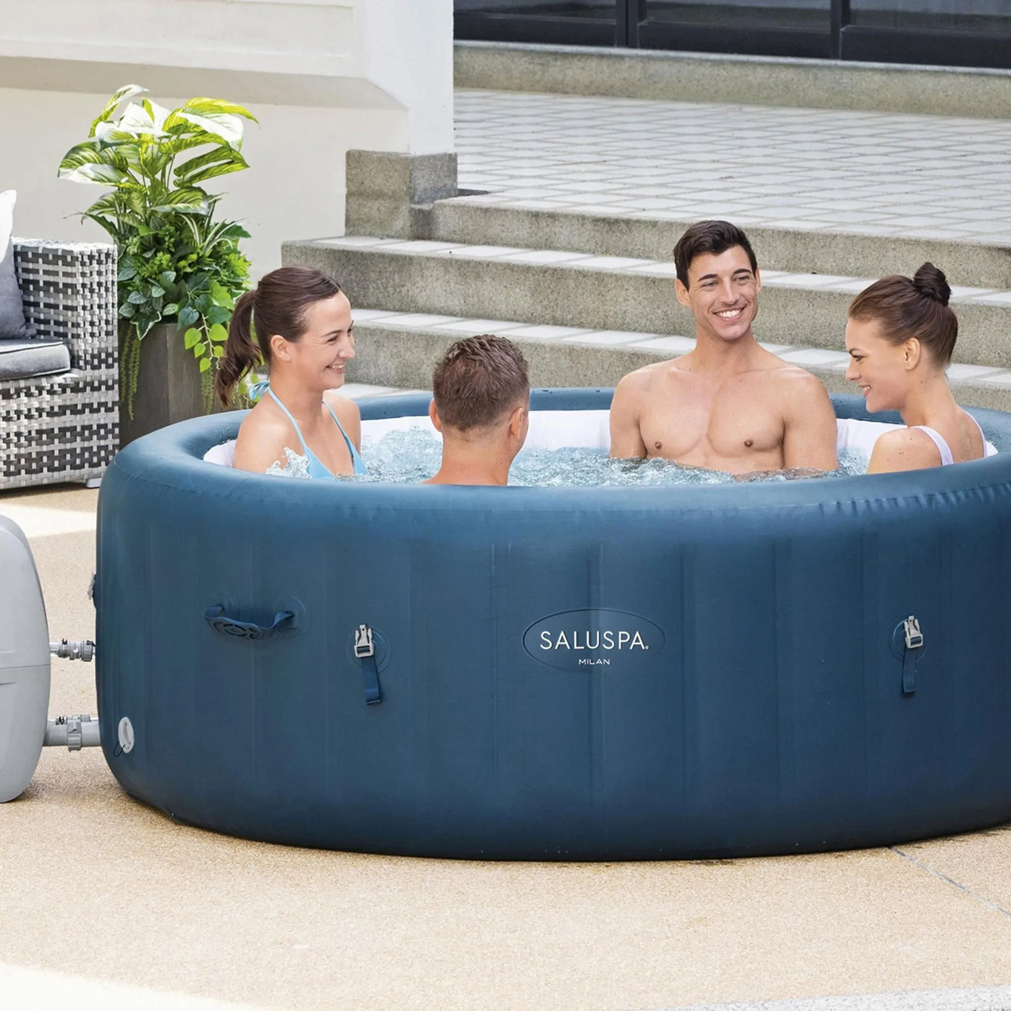 Bestway SaluSpa Sun Shade Canopy w/SaluSpa Inflatable Outdoor Hot Tub (Open Box)
