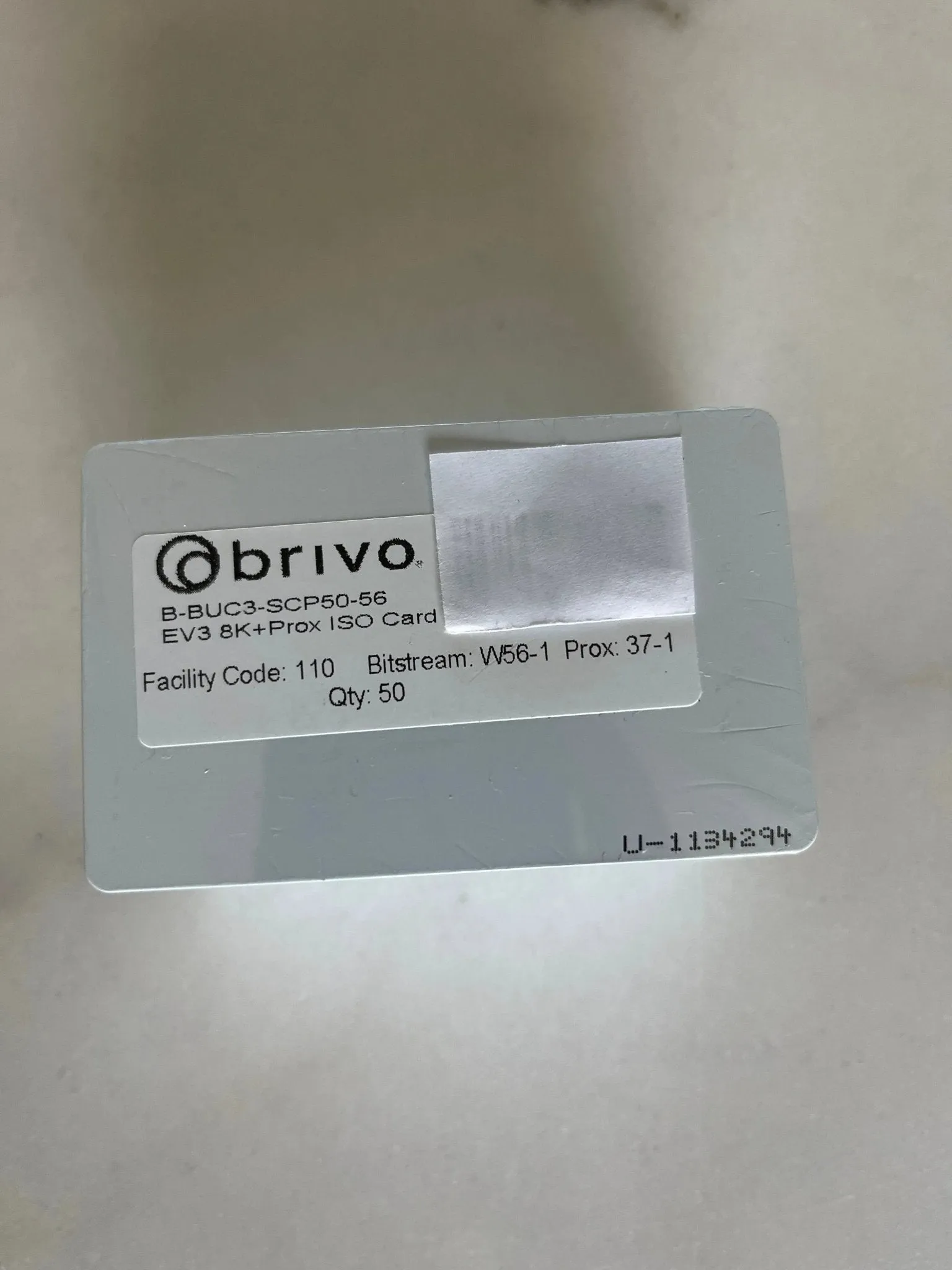 Brivo 56 bit B-BUC3-56-SCP50 Hard Credentials