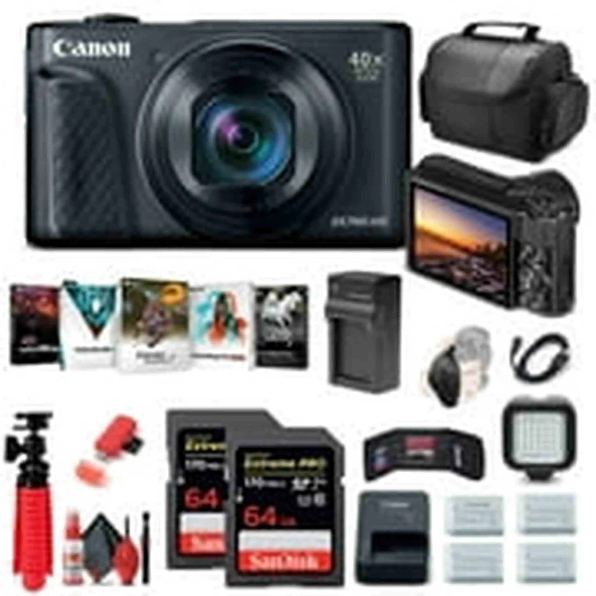 Canon PowerShot SX740 HS Digital Camera (Black) (2955C001)   64GB Card Advanced Bundle