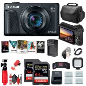 Canon PowerShot SX740 HS Digital Camera (Black) (2955C001)   64GB Card Advanced Bundle