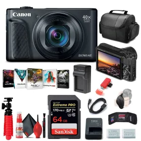 Canon PowerShot SX740 HS Digital Camera (Black) (2955C001)   64GB Card Starter Bundle