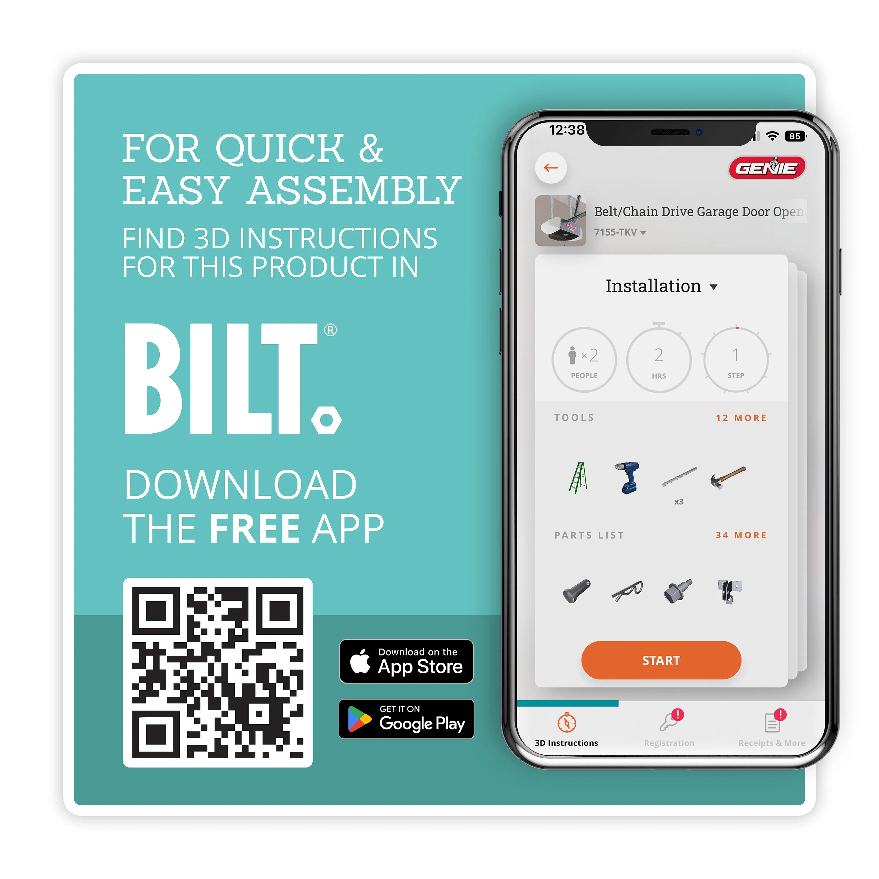 Chain Glide Connect Essentials- 1/2 HPc Durable Chain Drive Smart Garage Door Opener with LED Lights Included