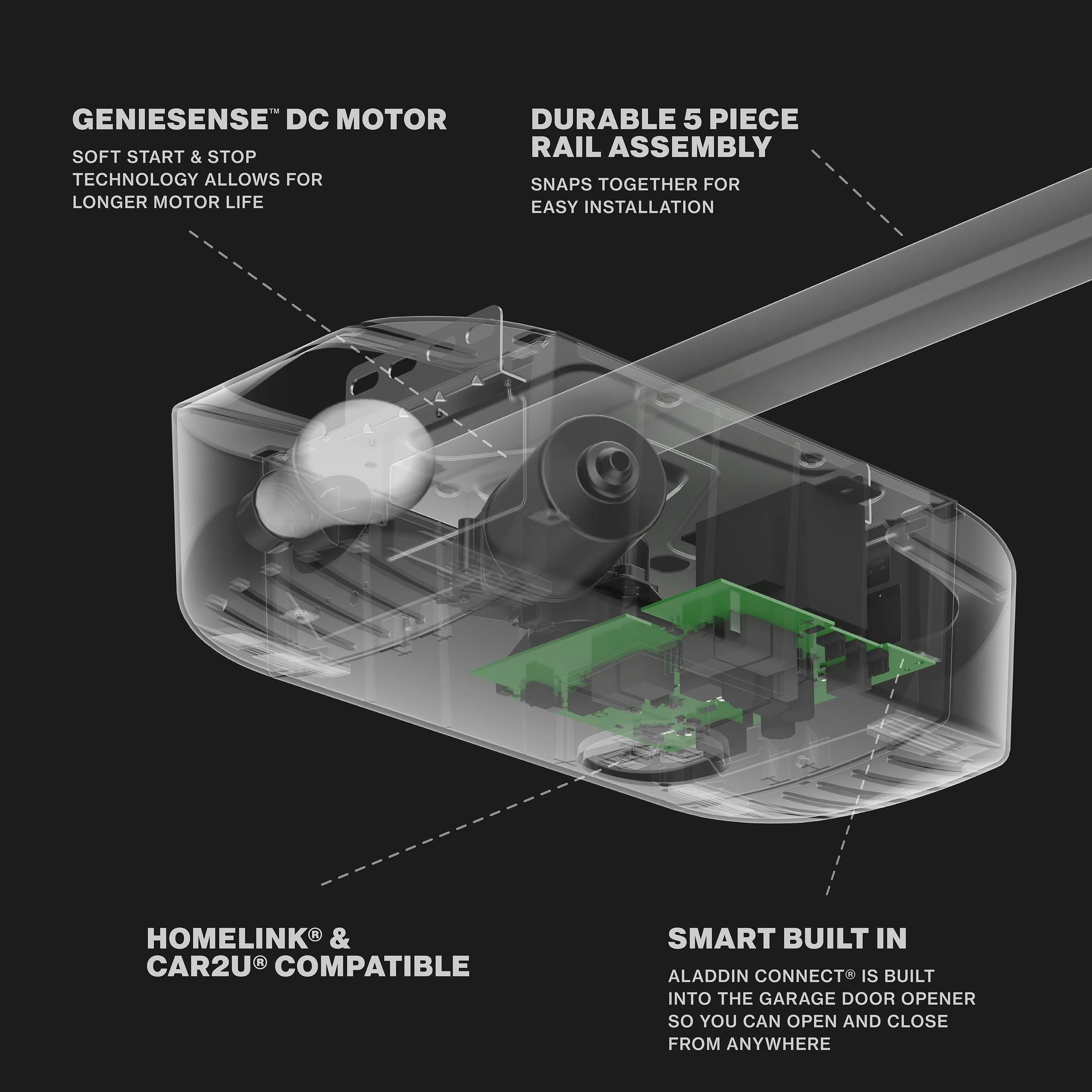 Chain Glide Connect Essentials- 1/2 HPc Durable Chain Drive Smart Garage Door Opener with LED Lights Included