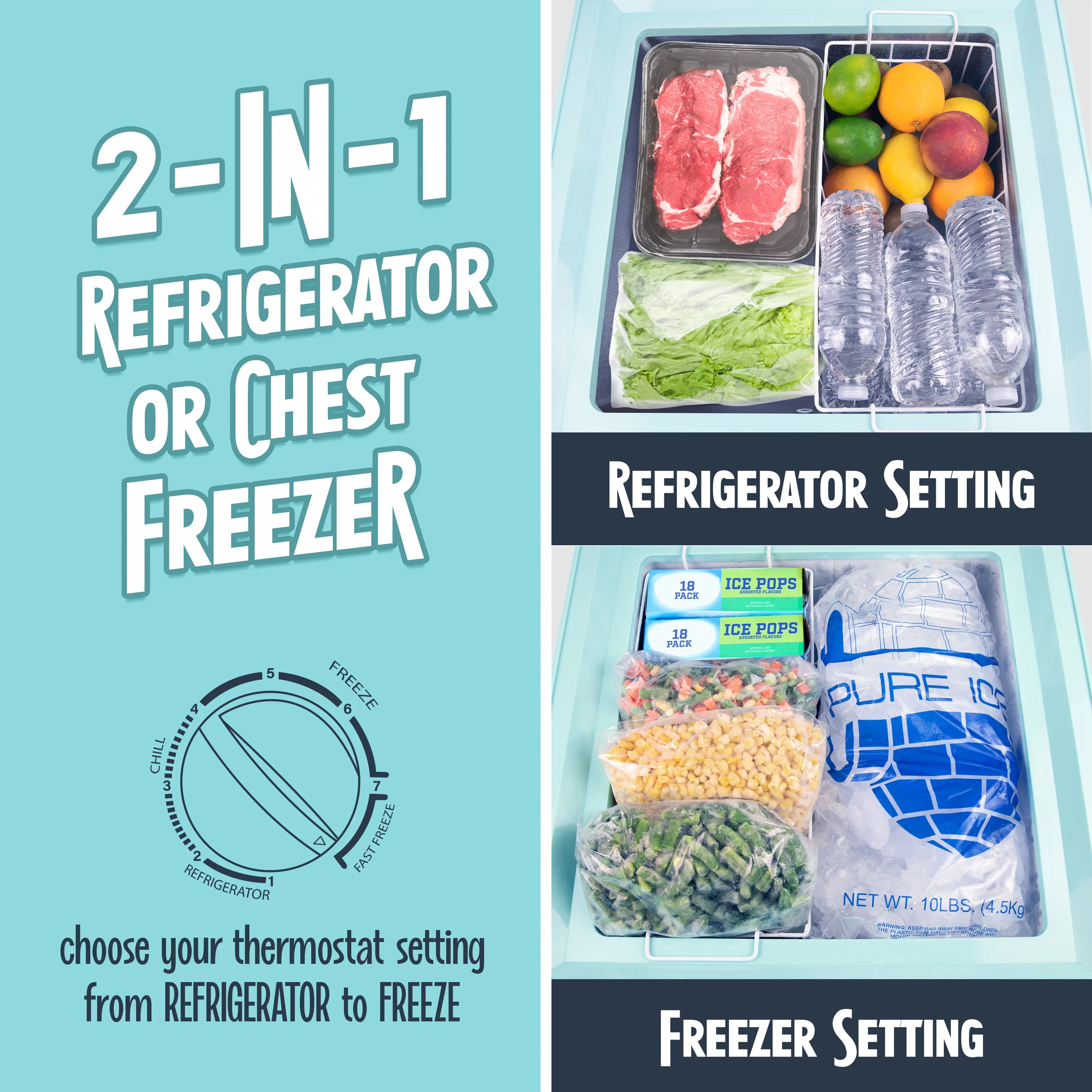 Classic Retro 3.5 Cu.Ft. Refrigerator & Chest Freezer, Aqua
