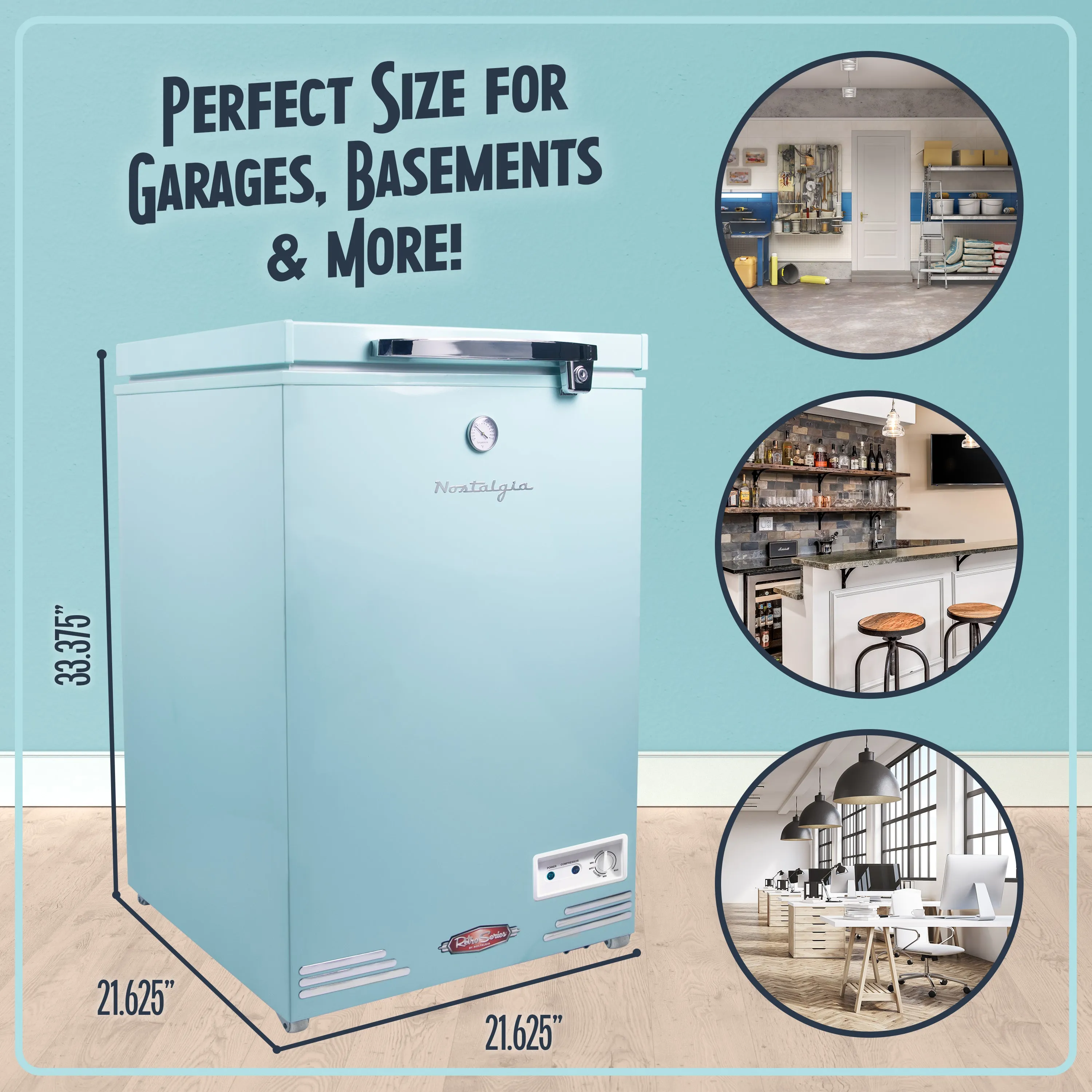 Classic Retro 3.5 Cu.Ft. Refrigerator & Chest Freezer, Aqua