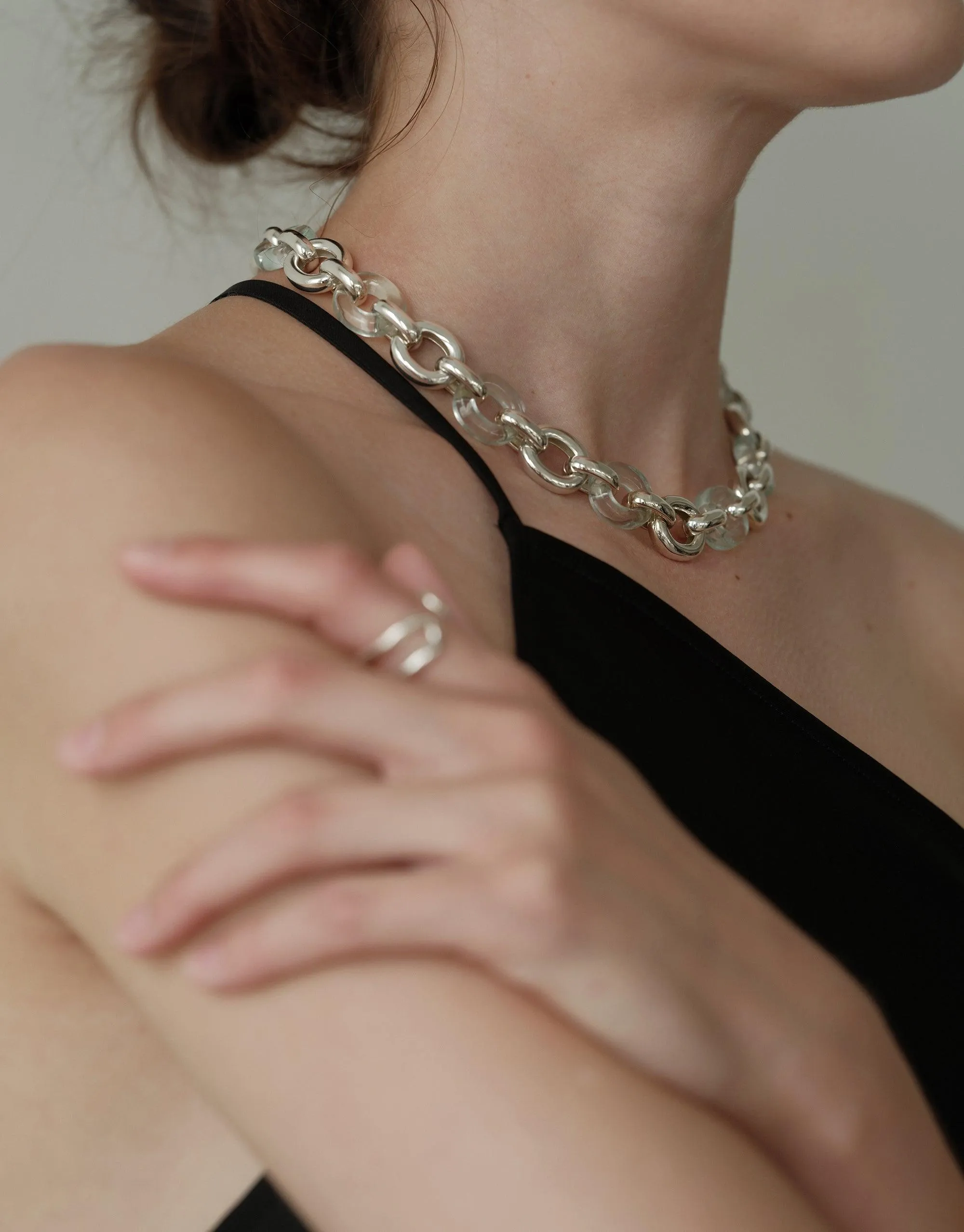 Connected Loop Necklace | Mixed Metal & Glass