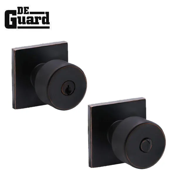 Contemporary Flat Ball Door Knob Set - Entrance - Square Rose - Aged Bronze - Grade 3 (SC1)