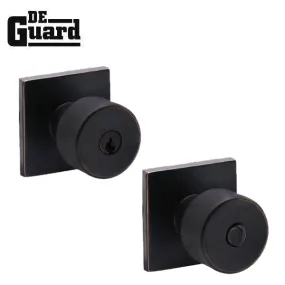 Contemporary Flat Ball Door Knob Set - Entrance - Square Rose - Aged Bronze - Grade 3 (SC1)