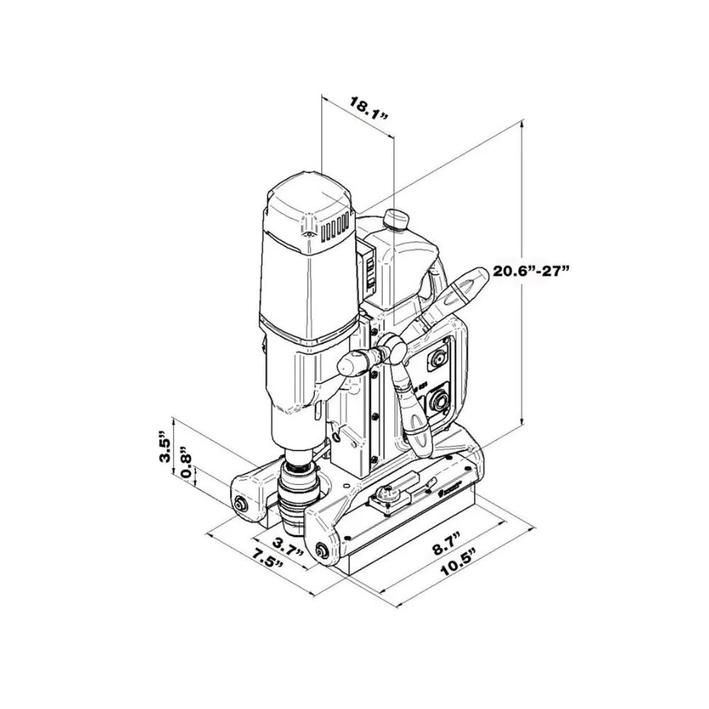CS Unitec PipeMAB 525 Magnetic Drill with Patented Pipe Saddle Base | 2-1/2" | Drill on Pipe, Curved & Flat Surfaces | Variable Speed through 2 Gears, Variable Torque, Reversible, Large Stroke