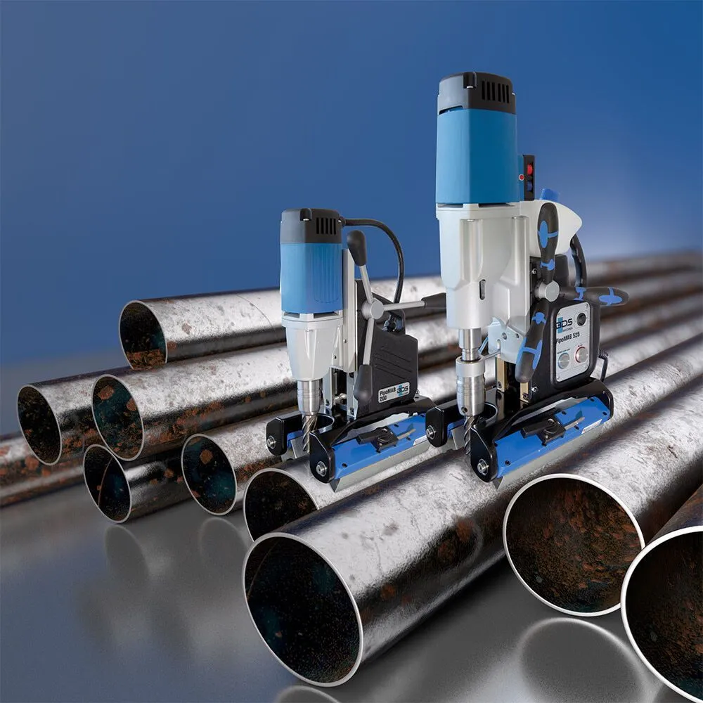 CS Unitec PipeMAB 525 Magnetic Drill with Patented Pipe Saddle Base | 2-1/2" | Drill on Pipe, Curved & Flat Surfaces | Variable Speed through 2 Gears, Variable Torque, Reversible, Large Stroke