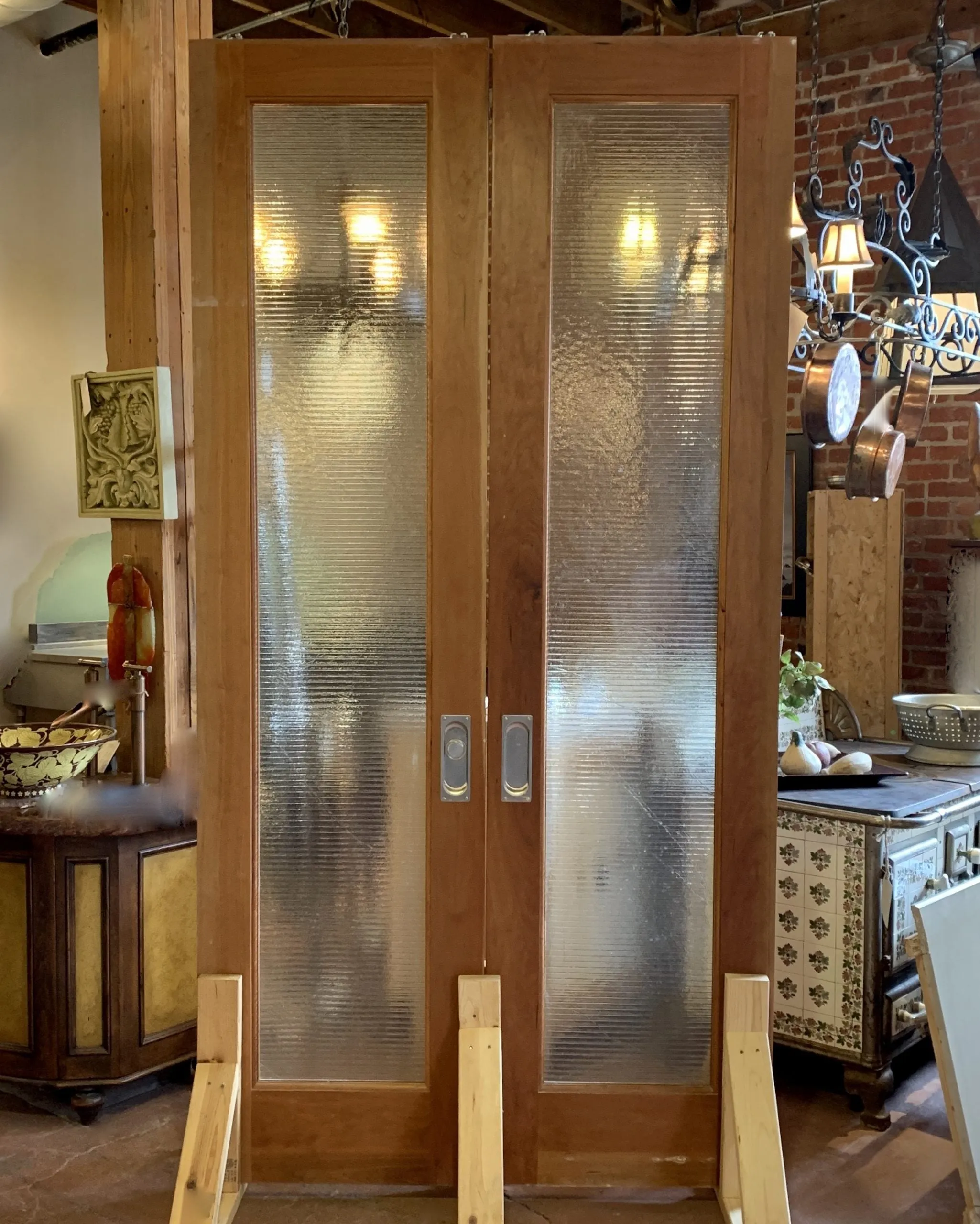 Double Glass Doors in Jams, Translucent Glass, Multiple Sizes