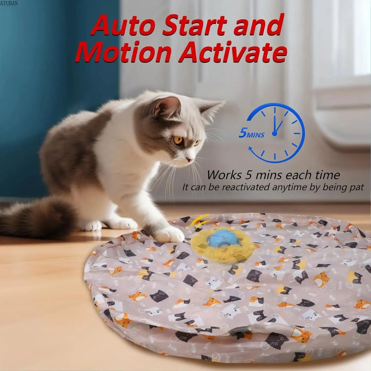 Electric Cat Toys - Hide and Seek Kitten Toy - Motion Activated Interactive Cat Toy - Hiding Cover Exercise Toy for Indoor Cats