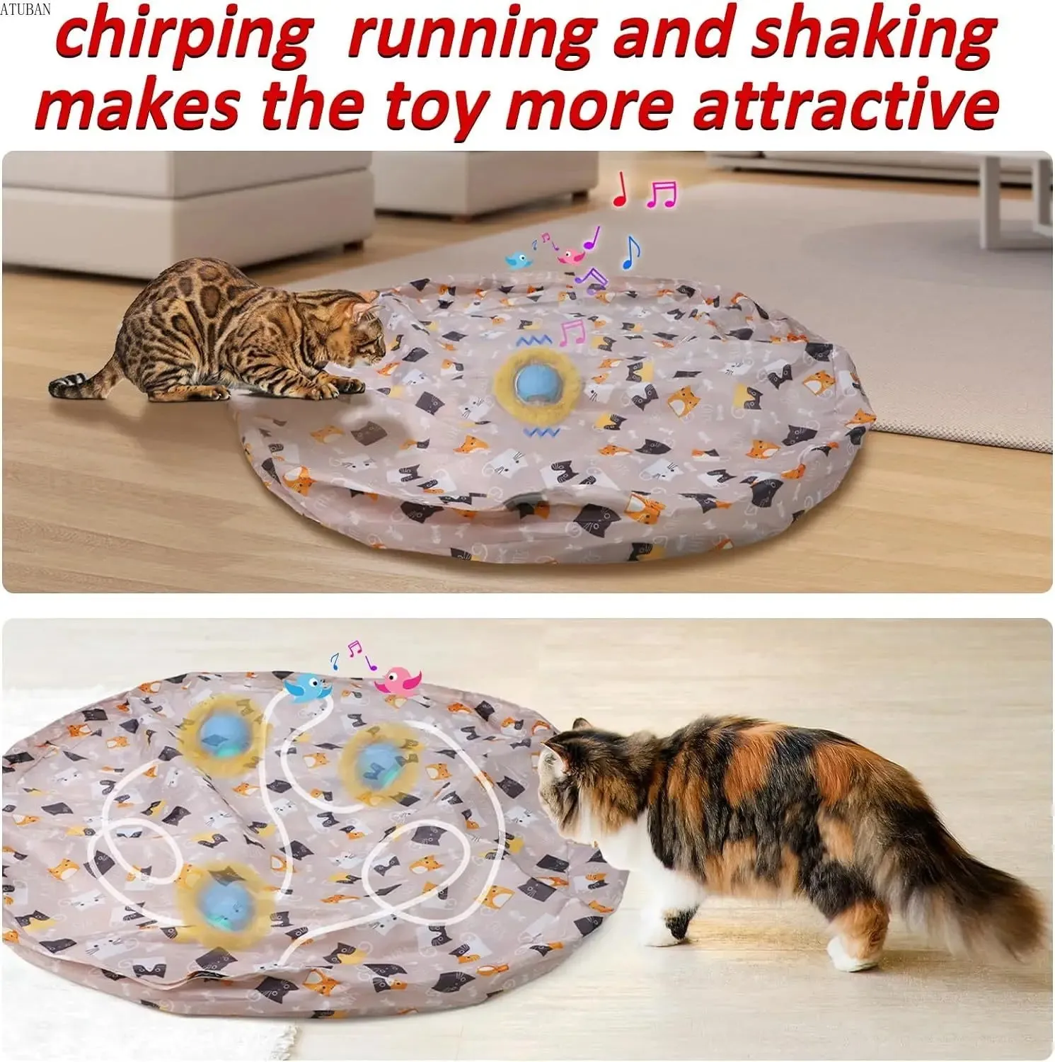 Electric Cat Toys - Hide and Seek Kitten Toy - Motion Activated Interactive Cat Toy - Hiding Cover Exercise Toy for Indoor Cats