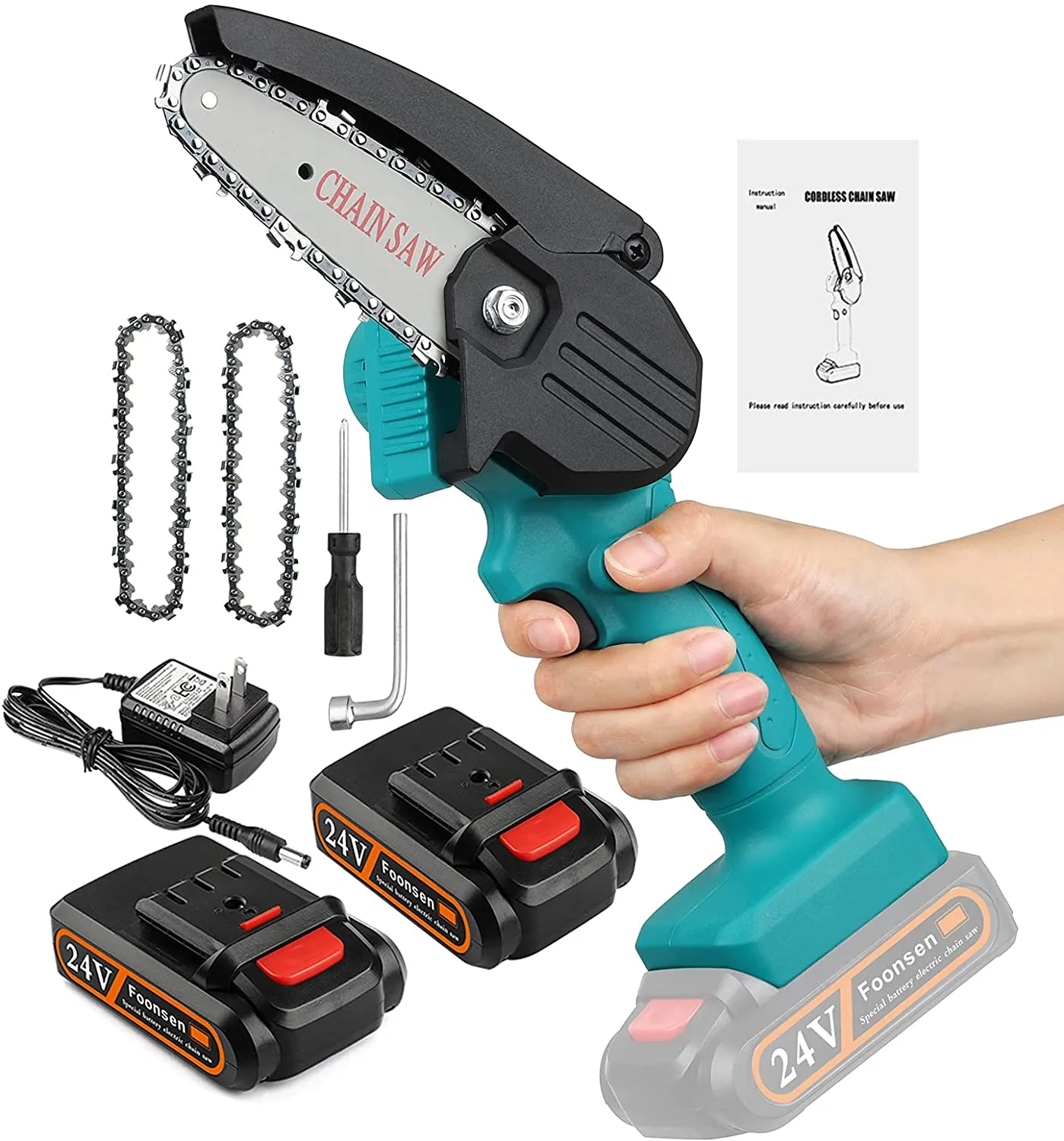ENEGON Mini Chainsaw, 4-Inch Cordless Chainsaw, Portable Handheld Chainsaw