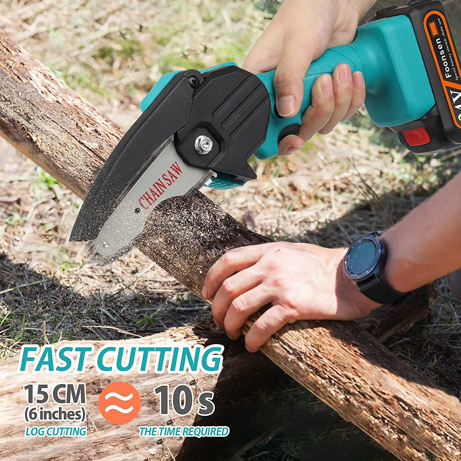 ENEGON Mini Chainsaw, 4-Inch Cordless Chainsaw, Portable Handheld Chainsaw