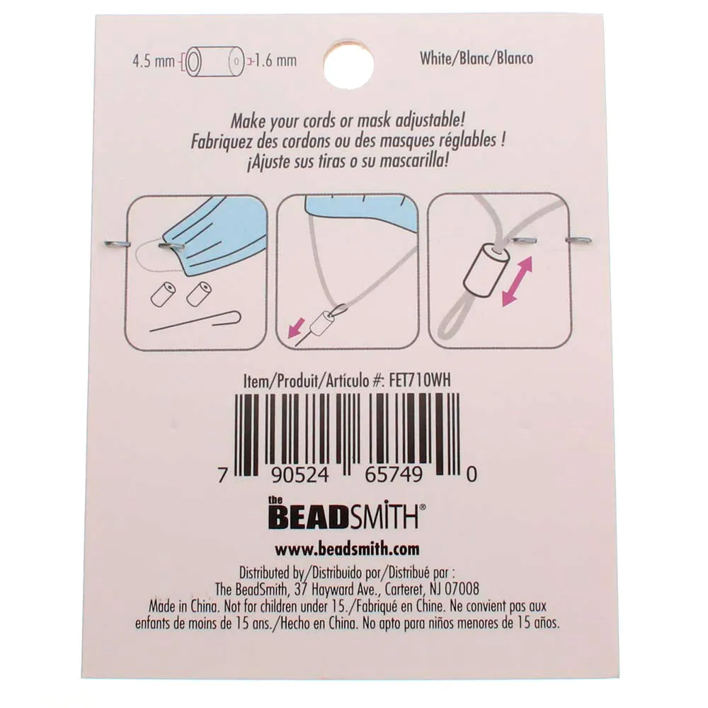 Fablastic Cord Locks for Mask Making, Cylinder 7x10mm with 1.6 & 4.5mm Holes, White (48 Pieces)