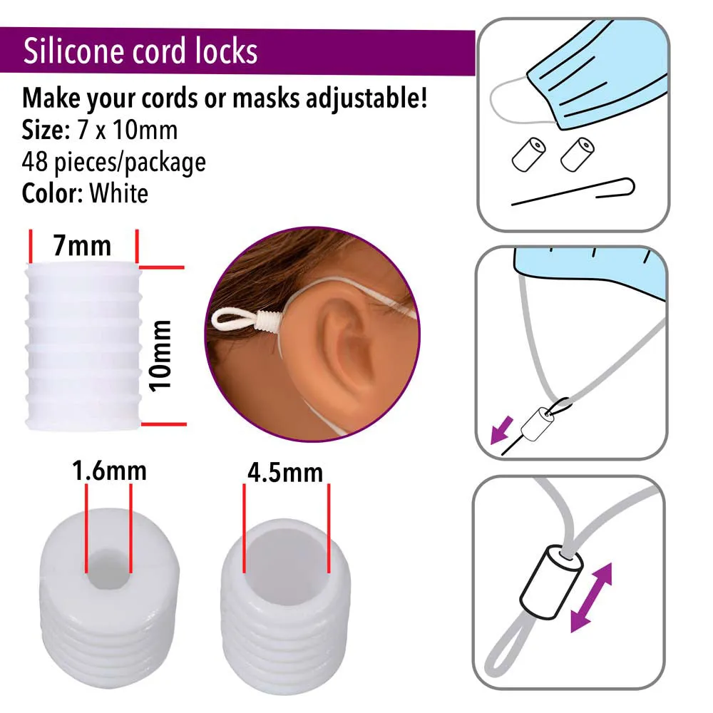 Fablastic Cord Locks for Mask Making, Cylinder 7x10mm with 1.6 & 4.5mm Holes, White (48 Pieces)