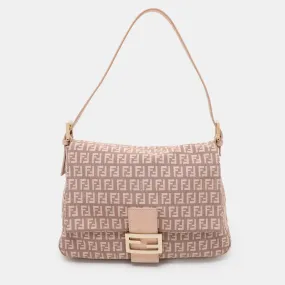 Fendi Light Pink Zucchino Canvas And Leather Mama Forever Shoulder Bag