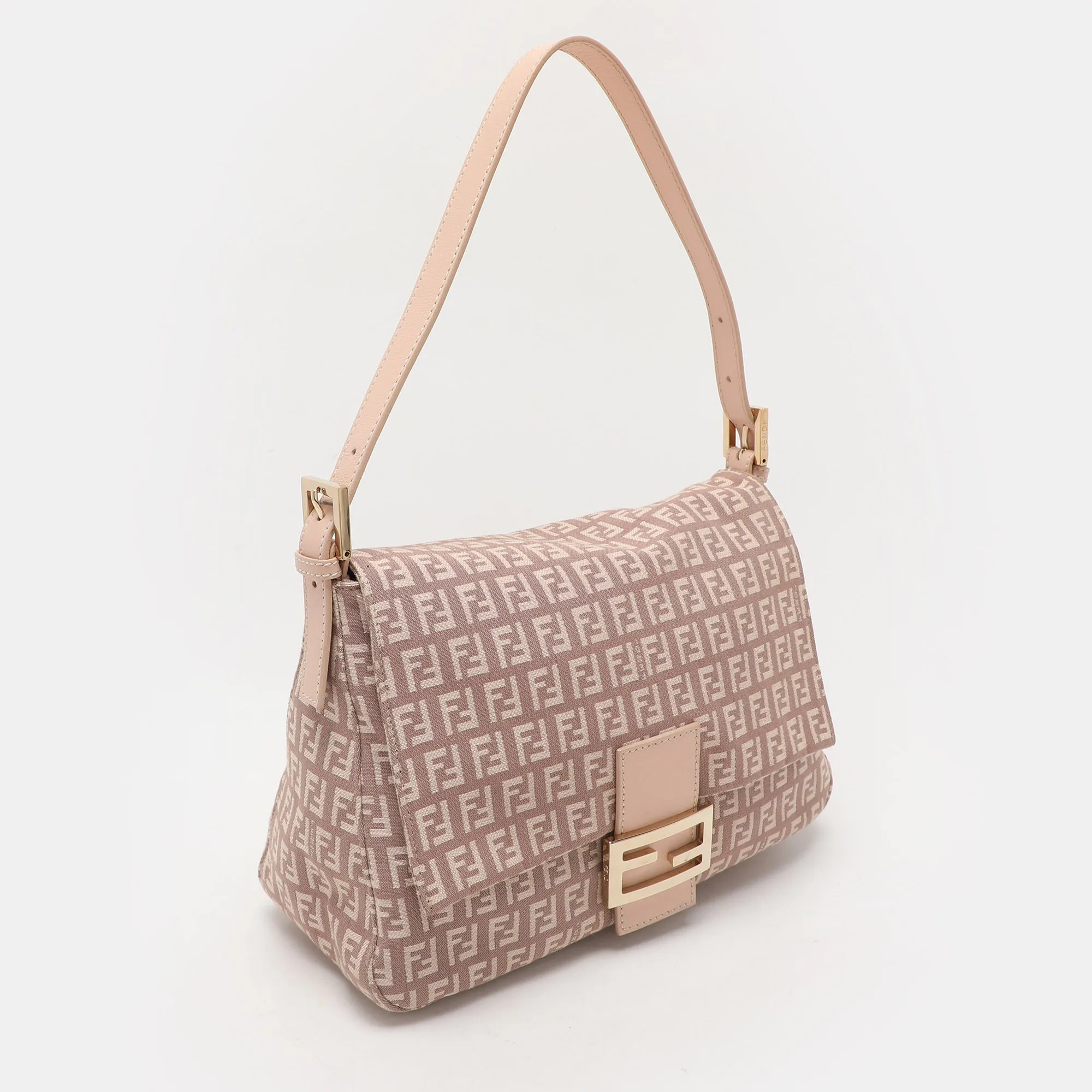 Fendi Light Pink Zucchino Canvas And Leather Mama Forever Shoulder Bag