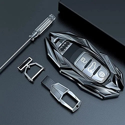 For Audi Key Fob Cover Case, Metal Key Fob Case for Audi A3 A6 A7 A8 A8L E-Tron Q7 Q8 RS6 RS7 S3 S6 S7 SQ7 SQ8 Series Keyless Smart Key Fob (Grey)