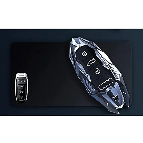 For Audi Key Fob Cover Case, Metal Key Fob Case for Audi A3 A6 A7 A8 A8L E-Tron Q7 Q8 RS6 RS7 S3 S6 S7 SQ7 SQ8 Series Keyless Smart Key Fob (Grey)