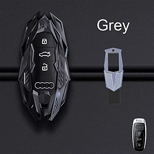 For Audi Key Fob Cover Case, Metal Key Fob Case for Audi A3 A6 A7 A8 A8L E-Tron Q7 Q8 RS6 RS7 S3 S6 S7 SQ7 SQ8 Series Keyless Smart Key Fob (Grey)