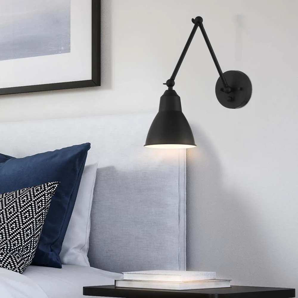 Fulton Swing Arm Lamp Matte Black w/ Switch 120v