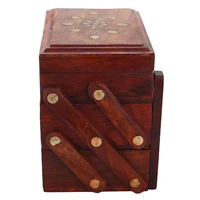 Hand Carved Wooden Jewellery Box for Women | Jewel Organizer (Brown)