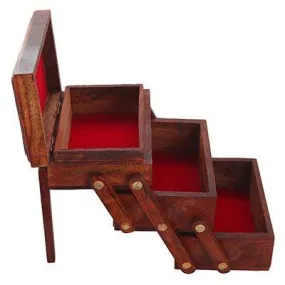 Hand Carved Wooden Jewellery Box for Women | Jewel Organizer (Brown)