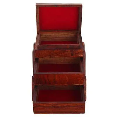 Hand Carved Wooden Jewellery Box for Women | Jewel Organizer (Brown)