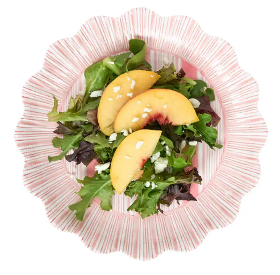 Juliska- Cabana Stripe Melamine Dessert/Salad Plate Set/4 - Coral