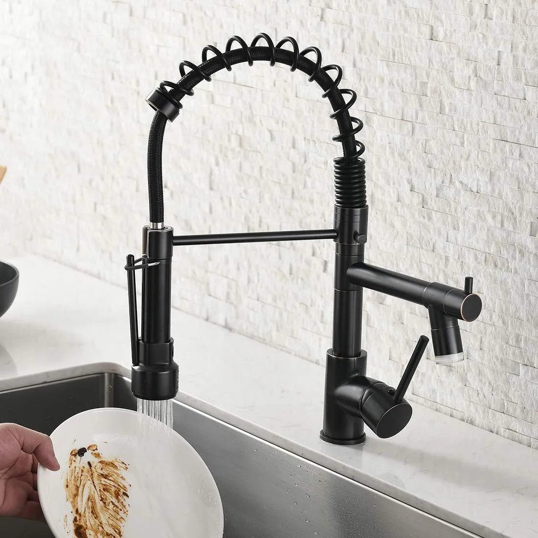 Kitchen Faucets with Pull Down Sprayer,Commercial Single Handle Oil Rubbed Bronze Kitchen Sink Faucet with LED Light