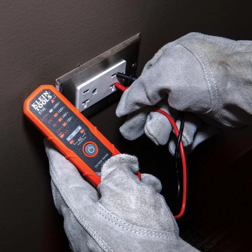 Klein Tools ET40 Digital AC/DC Voltage Tester, 12-240V AC, 1.5-24V DC, LED Illumination, DC Polarity, Auto Off, CATIII 250V-Class 2- Double Insulation, IP4 Dust and Water Resistant