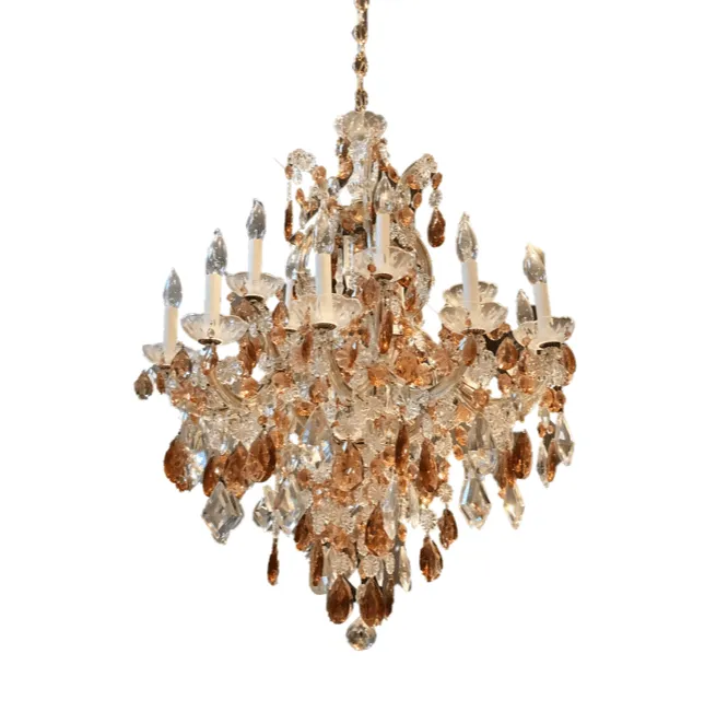 Large Amber Crystal Chandelier with 15 Candle Sticks,Two Tie