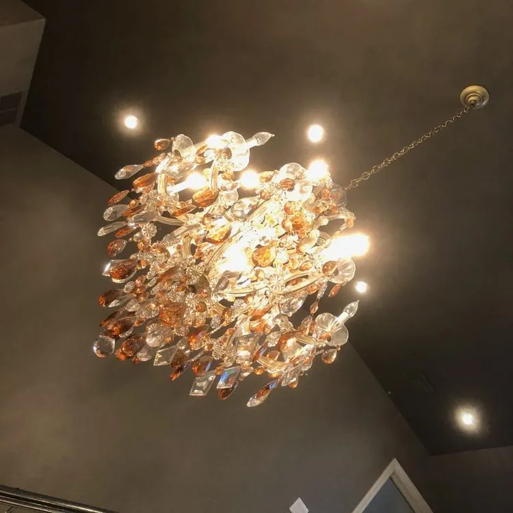 Large Amber Crystal Chandelier with 15 Candle Sticks,Two Tie