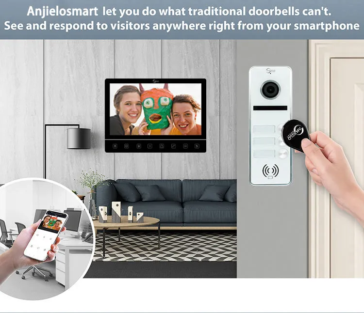 Latest Anjielosmart 10.1 inch Touch Monitor 1080P Support TUYA 2 OR 3-door Outdoor station Video Intercom For Apartment