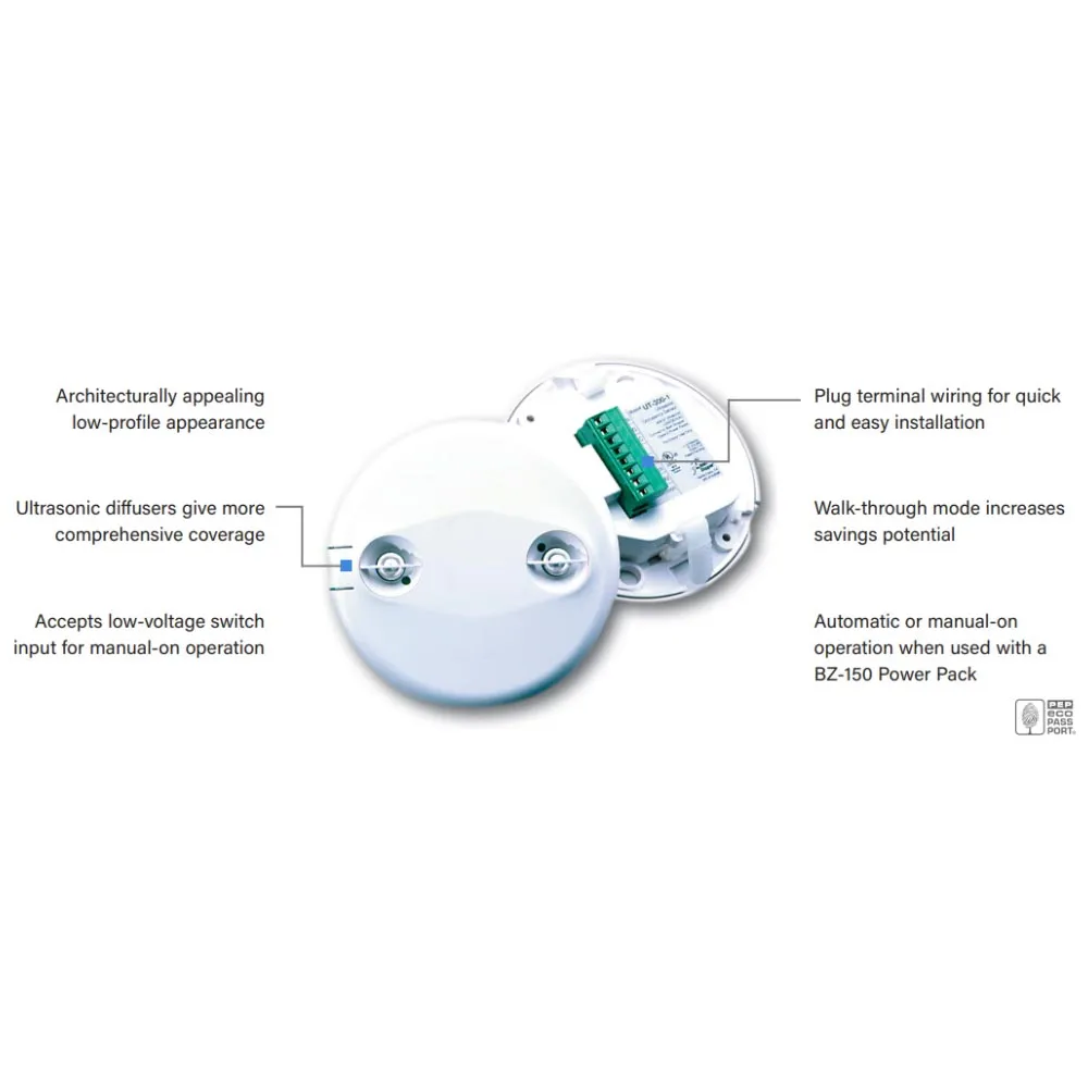 Low Voltage Ultrasonic Ceiling Occupancy Sensor, 2000sq ft, White